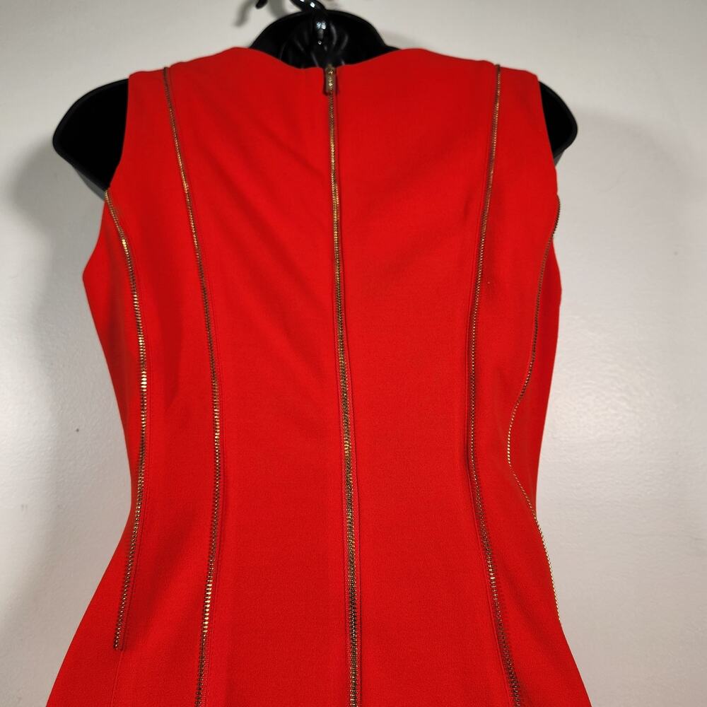 CALVIN KLEIN Knee Length Sleeveless Dress Women 4 Tango Red Gold Zipper Career - Picture 9 of 12